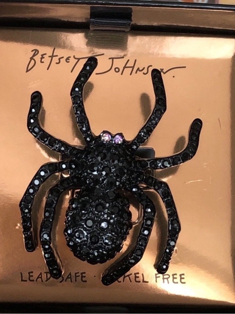 Betsey Johnson Black Crystal Bling Halloween Spider Cocktail Stretch Ring $68